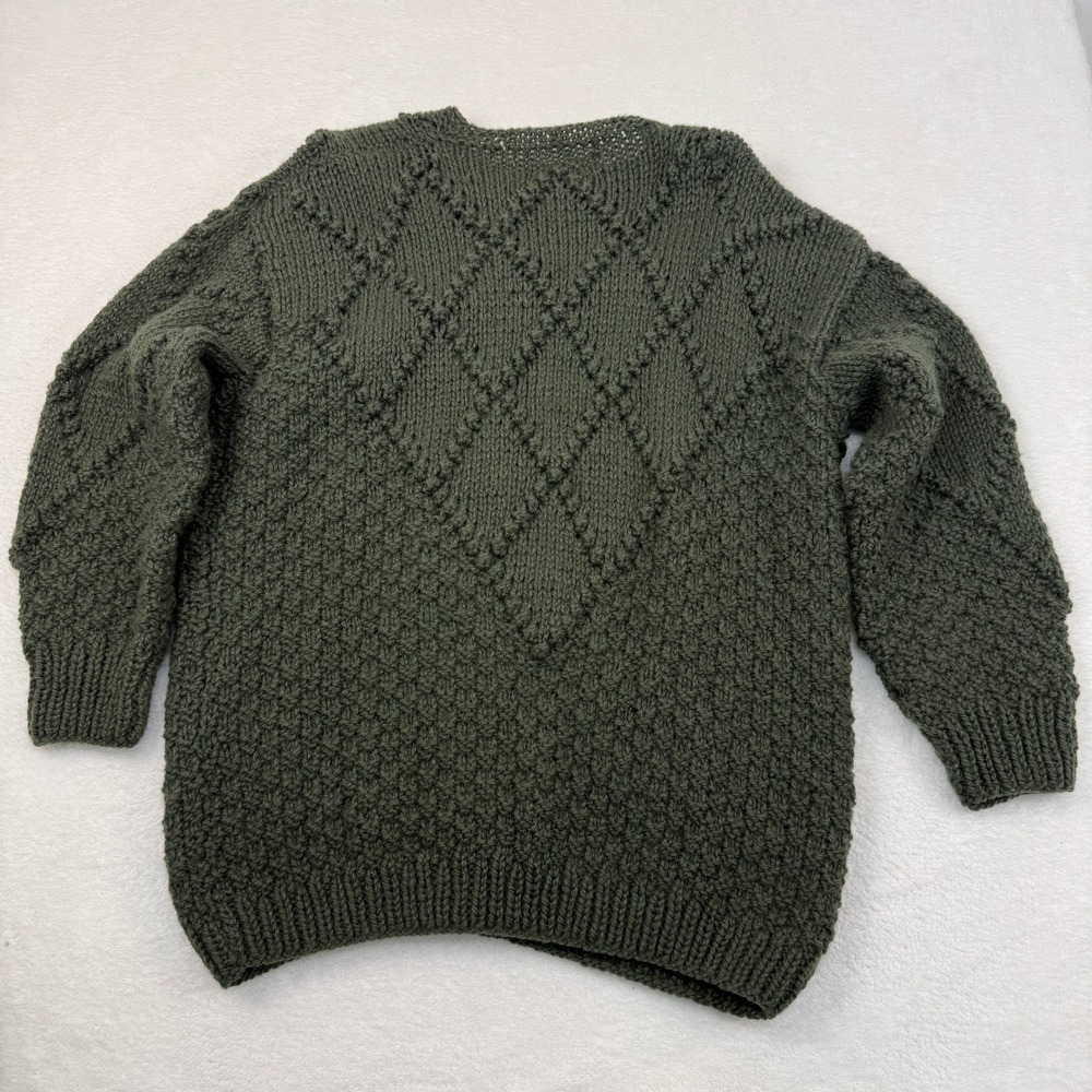 Vintage Hand Made Greek Knitwear Wool Chunky Sweater Cardigan Women XL Green - Picture 3 of 8